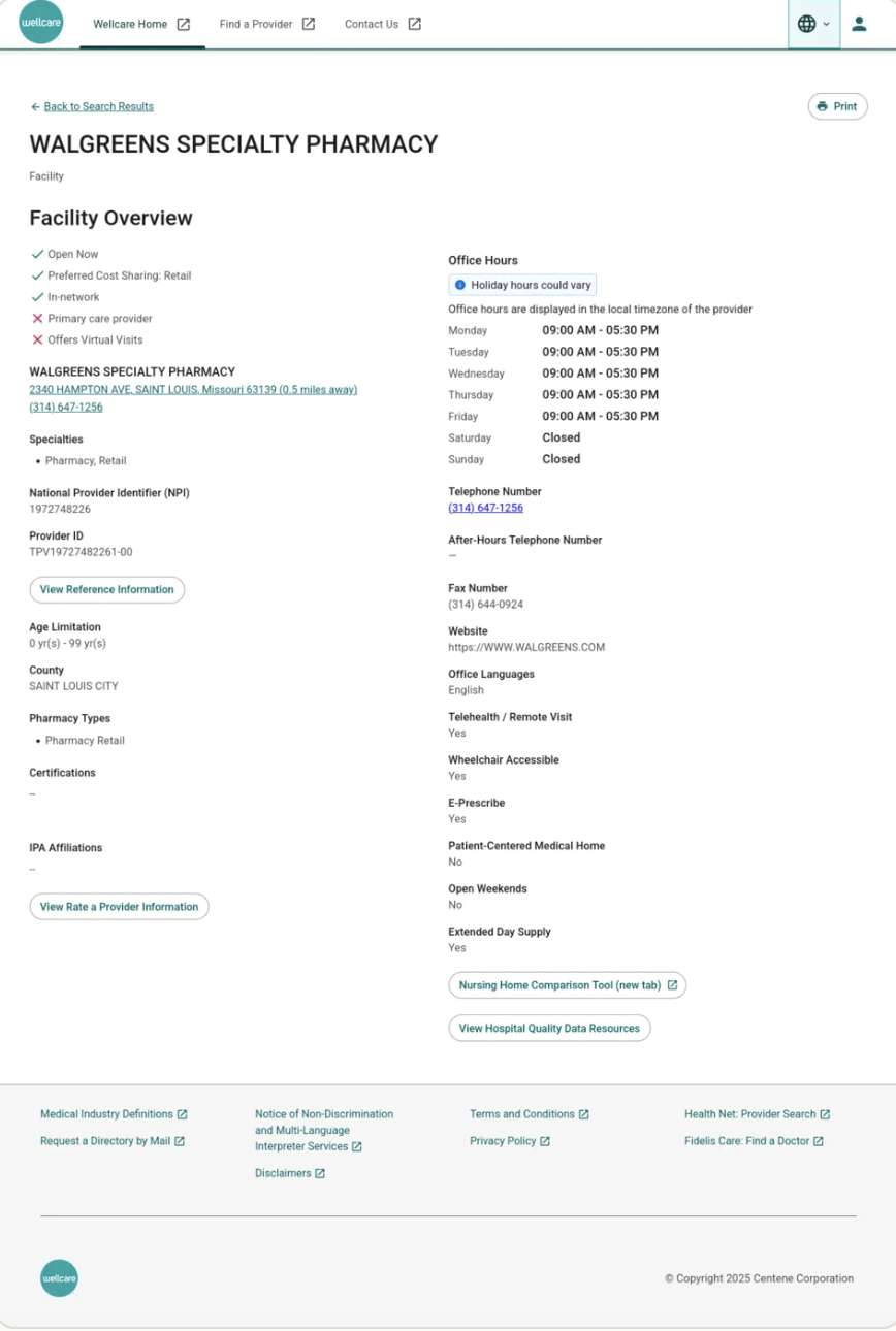 New provider detail page